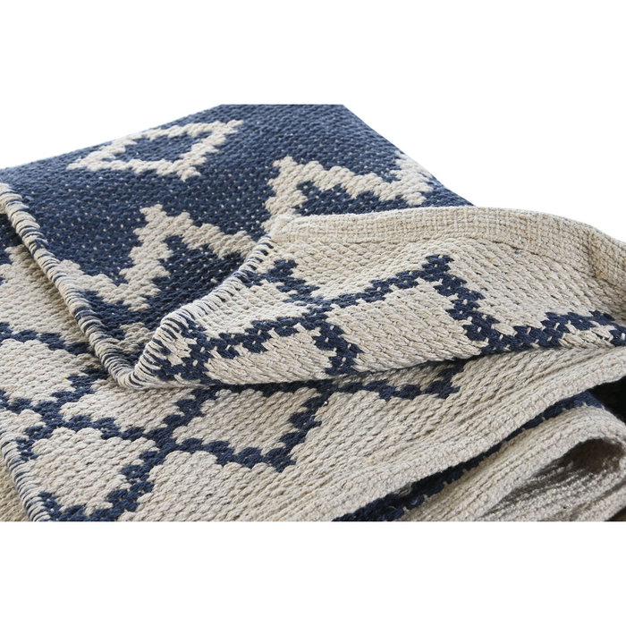 DKD Home Decor Alfombra de Algodón Reversible 120x180x1 cm Azul y Blanco