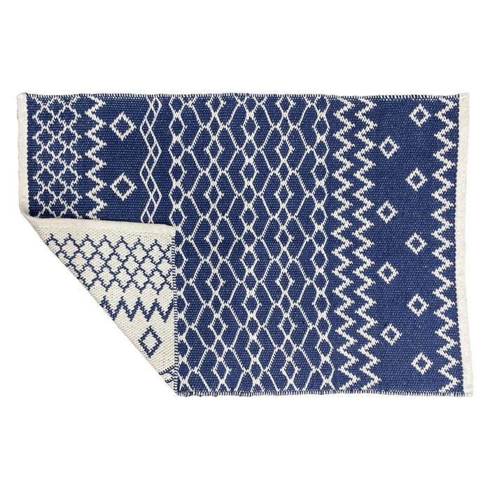 DKD Home Decor Alfombra de Algodón Reversible 120x180x1 cm Azul y Blanco