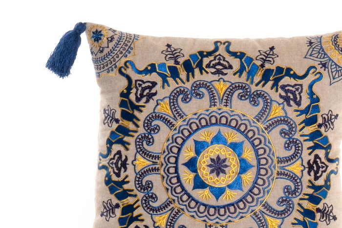DKD Home Decor Set de 3 Cojines de Algodón con Mandala Bordado
