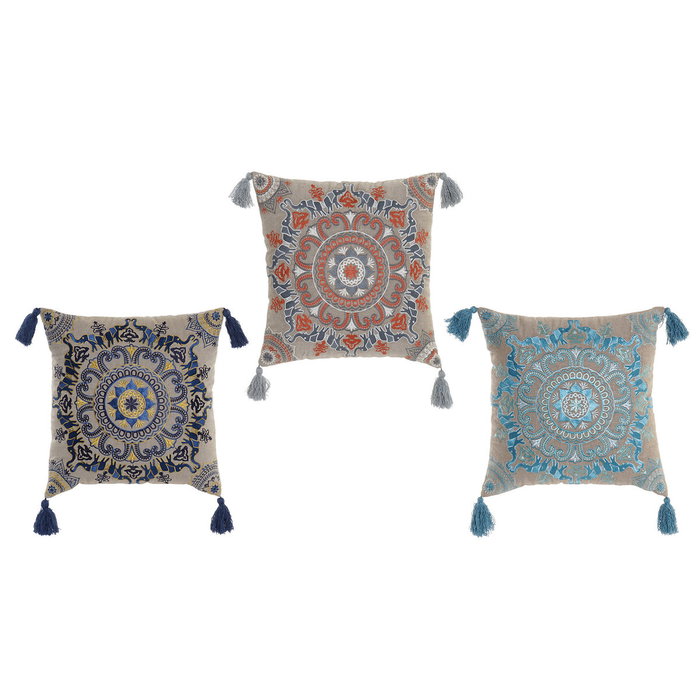 DKD Home Decor Set de 3 Cojines de Algodón con Mandala Bordado
