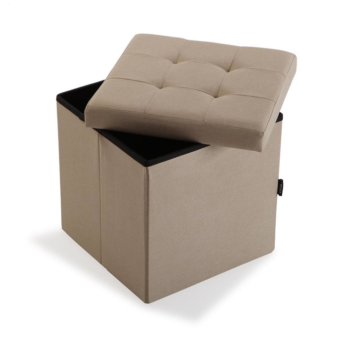 Versa Baúl Desmontable Beige 38x37.5 cm - Lino y Madera MDF (2 Unidades)