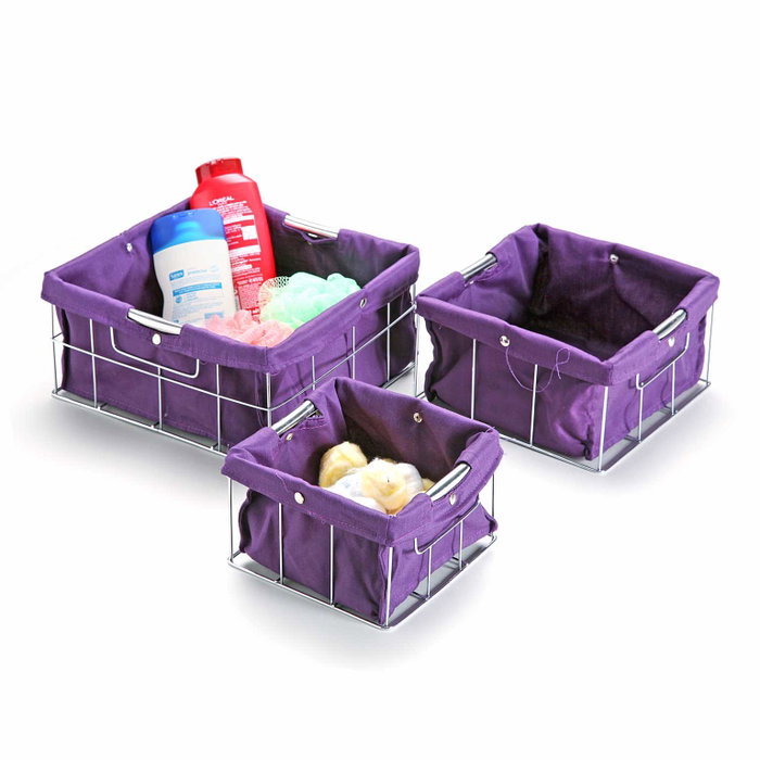 Versa Set 3 Cestas Cuadradas de Algodón Violeta 26x12 cm