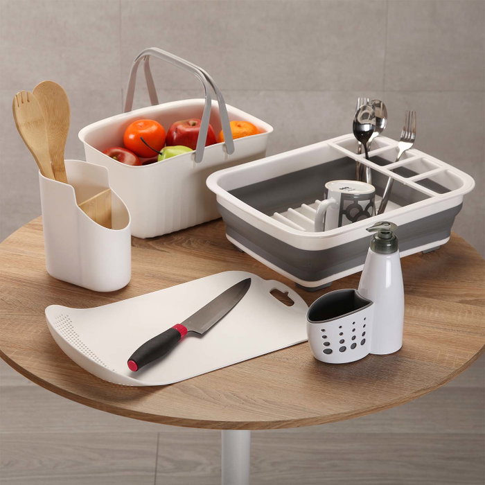 Bote para Utensilios de Cocina Versa Bambú ABS 8,5 x 17,6 x 15 cm Blanco