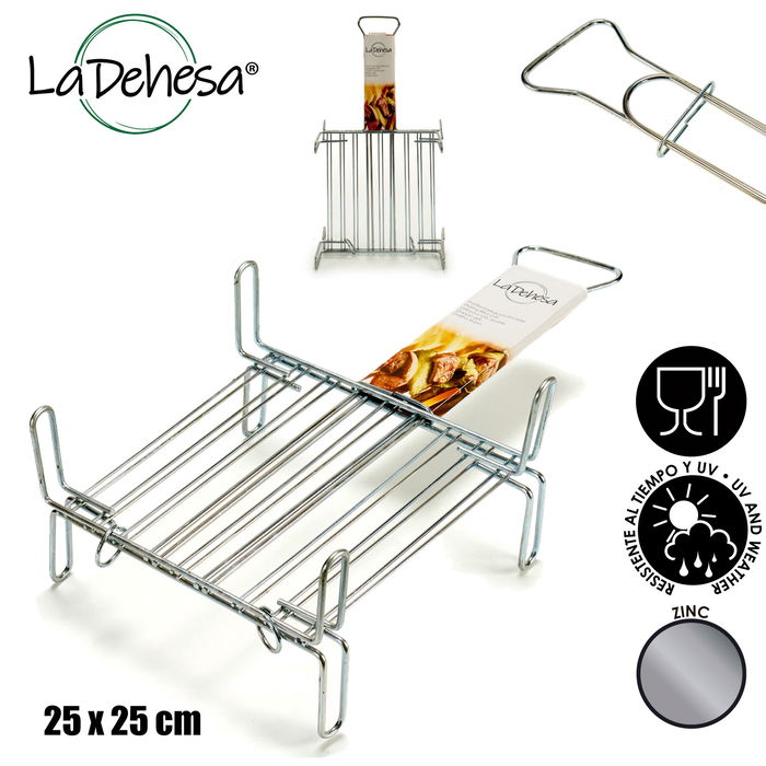 La Dehesa Parrilla Doble Zincada 25 x 25 cm Metal Acero Zincado Plateado con 4 Patas y Asa (Set de 5)