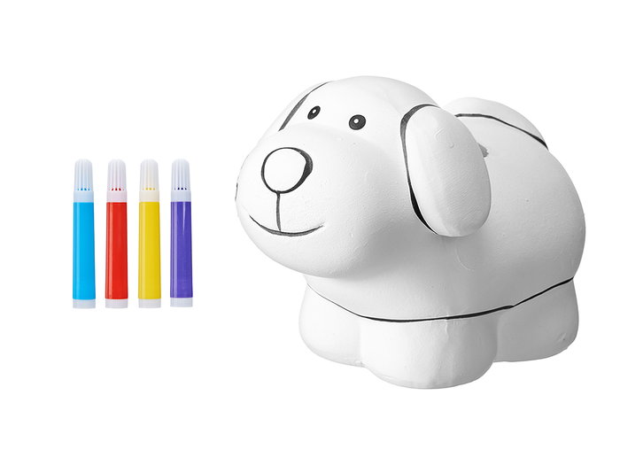 Pincello Hucha de Cerámica Perrito con 4 Rotuladores - Blanco - Dimensiones: 13x9.5x8.5 cm (Set de 24)