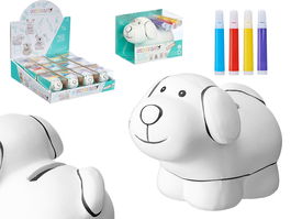 Pincello Hucha de Cerámica Perrito con 4 Rotuladores - Blanco - Dimensiones: 13x9.5x8.5 cm (Set de 24)