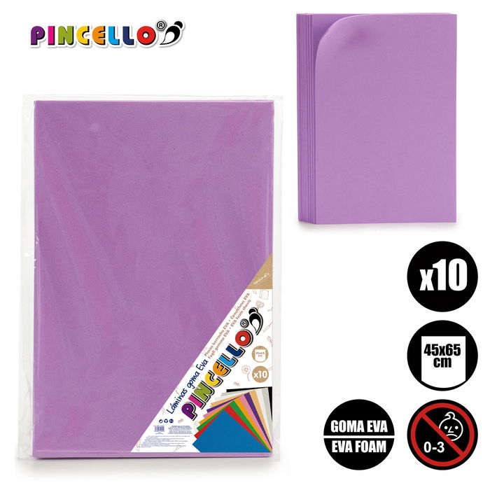 Pincello Juego 10 Laminas Goma Eva Violeta 45 x 65 cm (Set de 12)