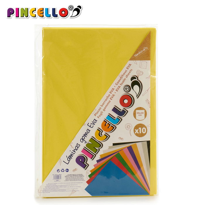 Pincello Juego 10 Laminas Goma Eva Amarilla 20x30 cm (Set de 24)