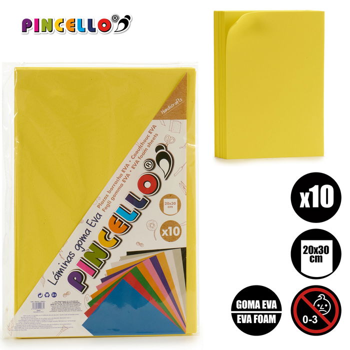 Pincello Juego 10 Laminas Goma Eva Amarilla 20x30 cm (Set de 24)