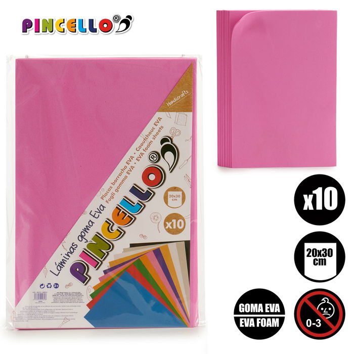 Pincello Juego 10 Laminas Goma Eva Rosa 20 cm x 30 cm (Set de 24)