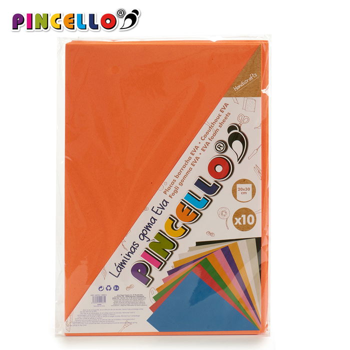 Pincello Juego 10 Laminas Goma Eva Naranja 20 x 30 cm (Set de 24)