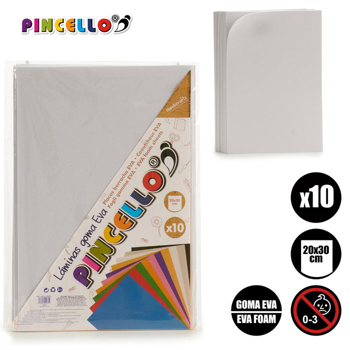 Pincello Juego 10 Laminas Goma Eva Blanco 20 cm x 30 cm (Set de 24)