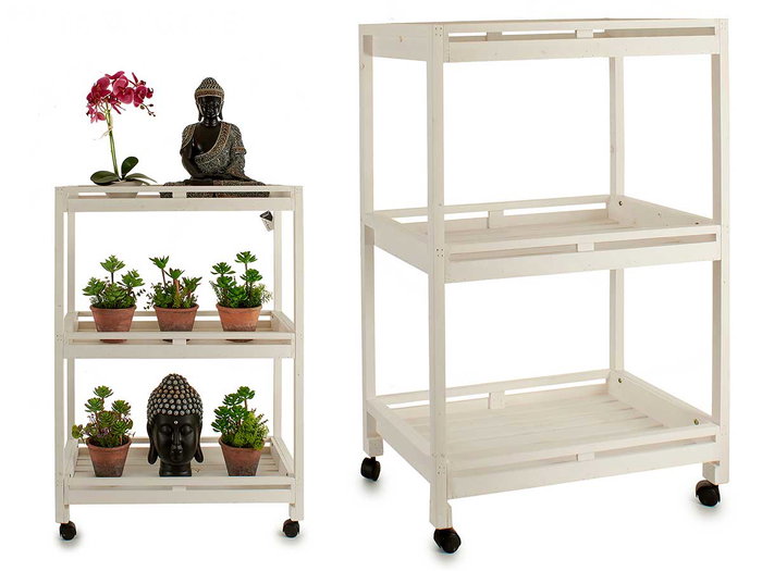 Ibergarden Carro de Madera Blanco 3 Estantes 4 Ruedas 36 x 104 x 72.5 cm