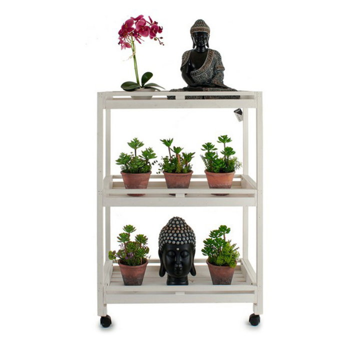 Ibergarden Carro de Madera con 3 Estantes y 4 Ruedas Blanco Ibergarden Carro de Madera con 3 Estantes y 4 Ruedas Blanco