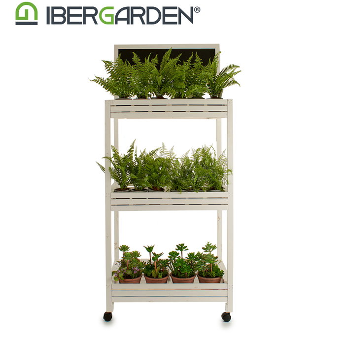 Ibergarden Carro Madera 3 Estantes Pizarra Blanco 41x159x69 cm
