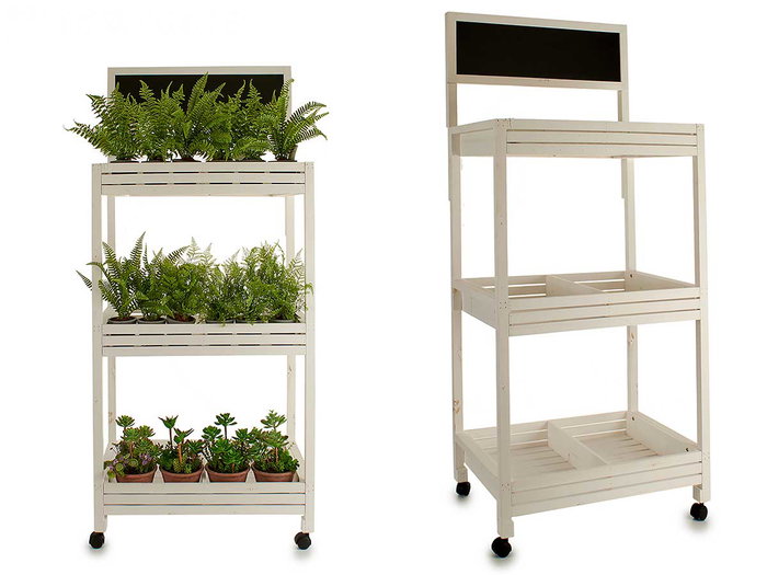 Ibergarden Carro Madera 3 Estantes Pizarra Blanco 41x159x69 cm