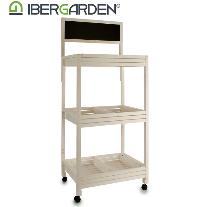 Ibergarden Carro Madera 3 Estantes Pizarra Blanco 41x159x69 cm