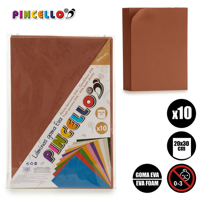Pincello Juego 10 Laminas Goma Eva Marron 20x30 cm (Set de 24)
