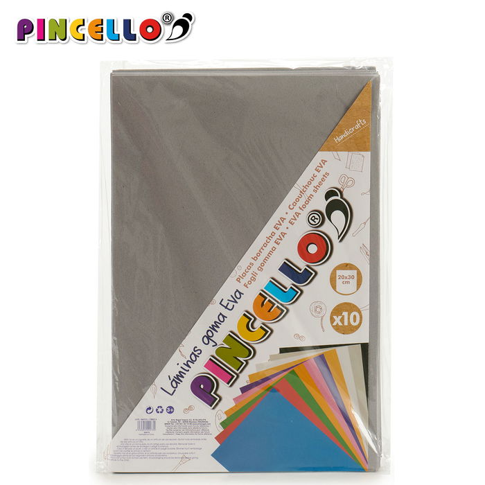 Pincello Juego 10 Laminas Goma Eva Gris 20x30 cm (Set de 24)