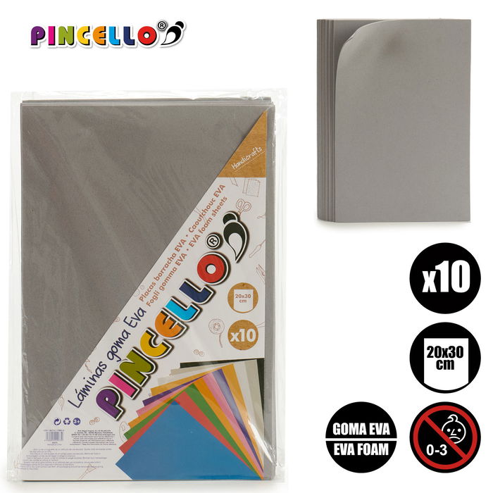 Pincello Juego 10 Laminas Goma Eva Gris 20x30 cm (Set de 24)