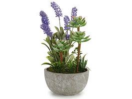 IBERGARDEN Planta Artificial Lavanda Maceta Cemento Gris Morado Verde 31x23x16 cm (Set de 8)
