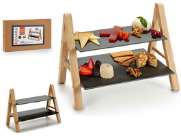 Kinvara Estante Pizarra Rectangular 2 Pisos 20x27x37 cm Cerámica Madera Negro (Set de 8)