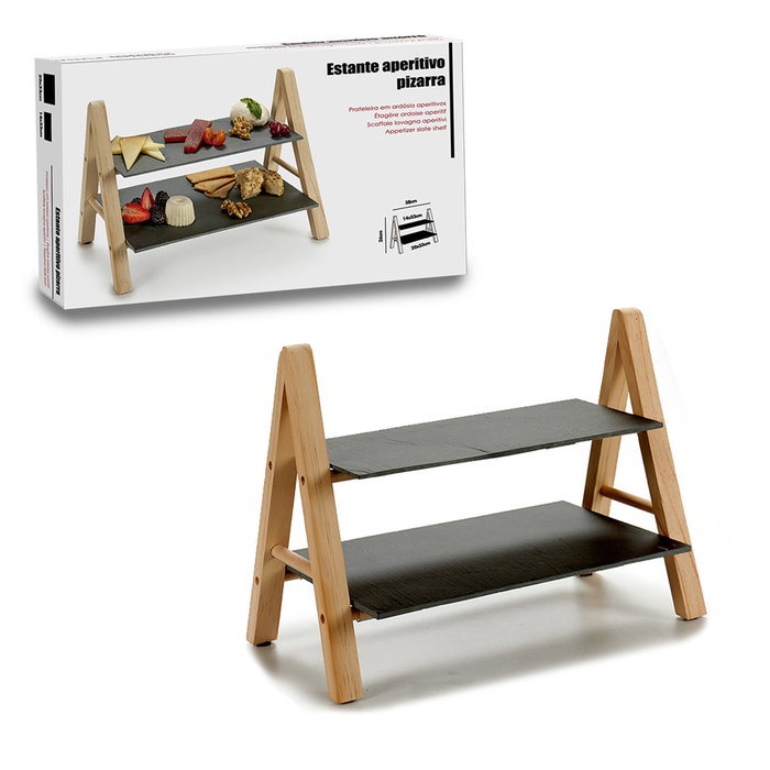 Kinvara Estante Pizarra Rectangular 2 Pisos 20x27x37 cm Cerámica Madera Negro (Set de 8)