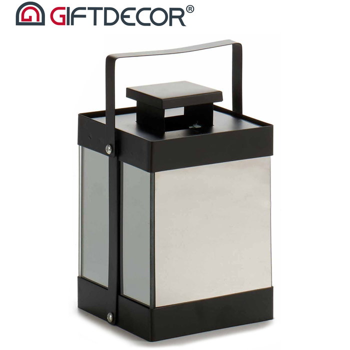 Giftdecor Farol Metal Negro 10 Leds Espejo Pequeño 12.5x18.5x12.5 cm (Set de 6)