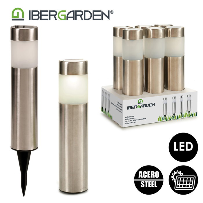 IBERGARDEN Baliza Solar Acero Alta 6 x 27 x 6 cm (Set de 12)