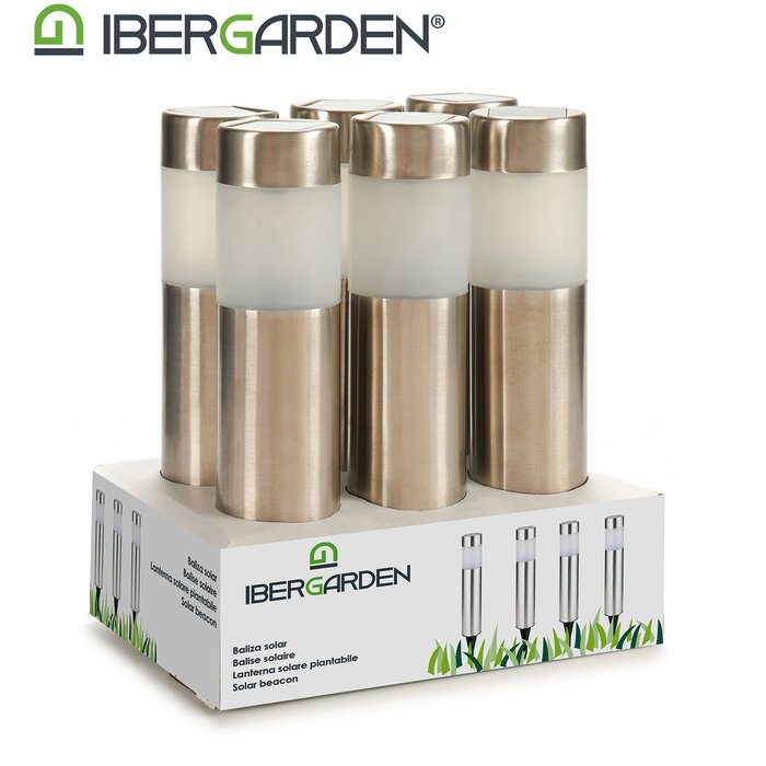 IBERGARDEN Baliza Solar Acero Alta 6 x 27 x 6 cm (Set de 12)