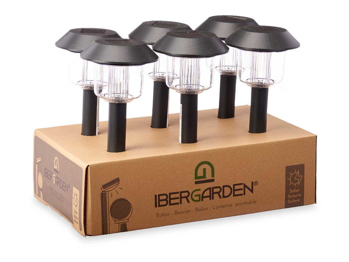 Ibergarden Baliza Solar de Plástico Negra Alta 12.5x29x12.5 cm (Set de 12)