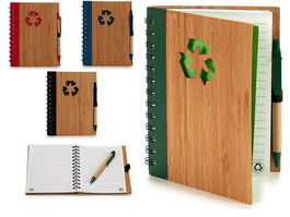 Pincello Libreta Bambú Reciclado y Bolígrafo 18x14 cm Surtidos (Set de 24)