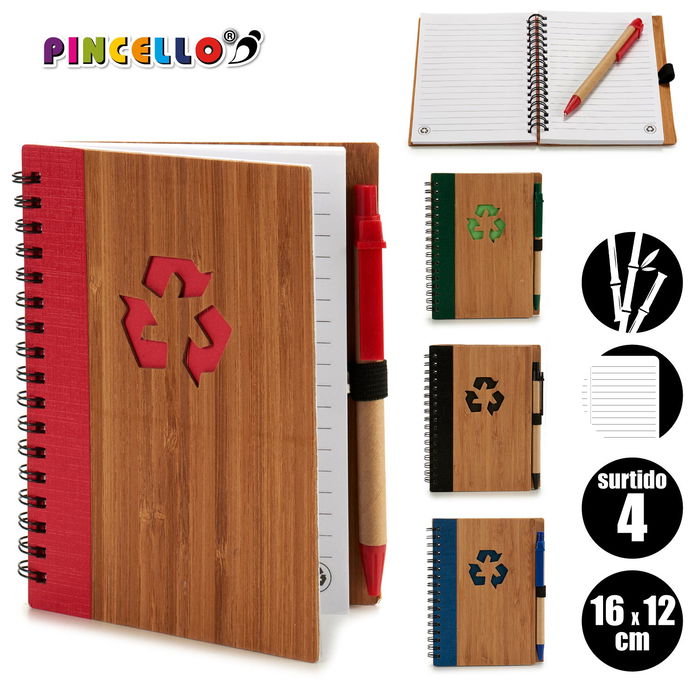 Pincello Libreta Bambú Reciclado con Boli 16 x 12 cm Surtidos (Set de 24)