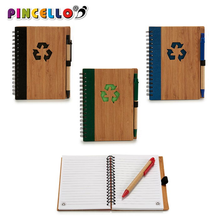 Pincello Libreta Bambú Reciclado con Boli 16 x 12 cm Surtidos (Set de 24)