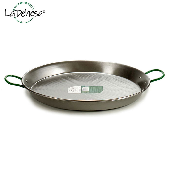 La Dehesa Paellera Pulida Acero Inoxidable 46 cm para 12 Raciones Ideal para Gas y Leña con Dos Asas (Set de 4)