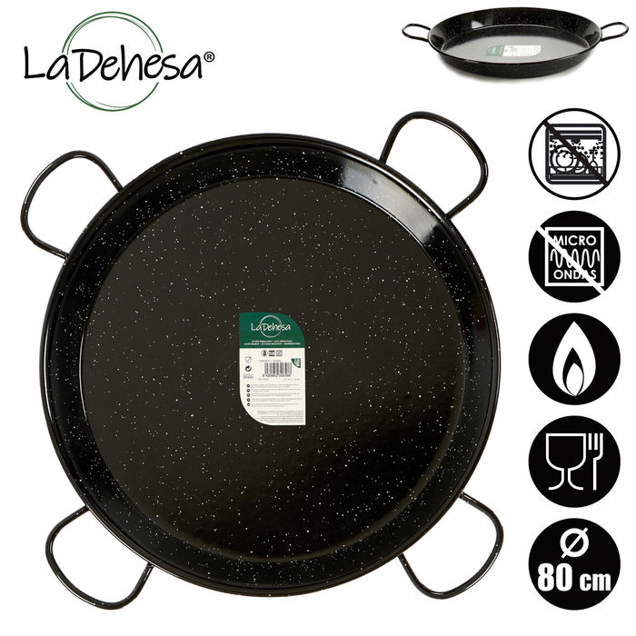 La Dehesa Paellera Esmaltada 80 cm Acero Esmaltado Negro 40 Raciones Apta Gas Horno Leña