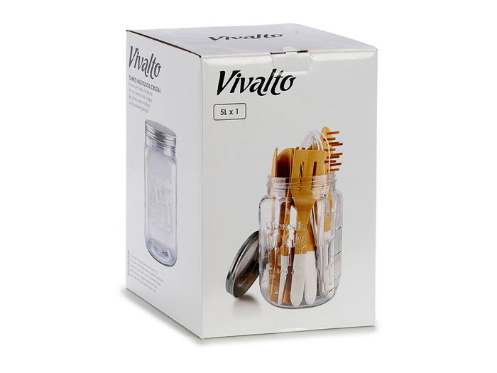 Vivalto Tarro Multiusos Cristal Tapa Acero 5L (5000 ml) 17x27.5x17 cm (Set de 6)