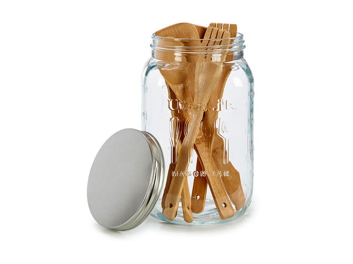 Vivalto Tarro Multiusos Cristal Tapa Acero 5L (5000 ml) 17x27.5x17 cm (Set de 6)