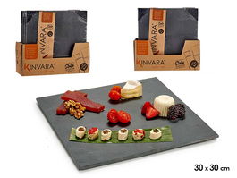 Kinvara Pizarra Aperitivo Cuadrada 30x30 cm Negro Pizarra (Set de 12)