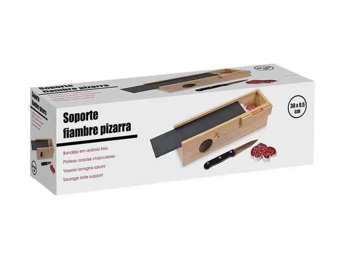 Arte Regal Caja para Fiambres de Madera y Pizarra con Cuchillo, 30x9.5x8 cm (Set de 12)