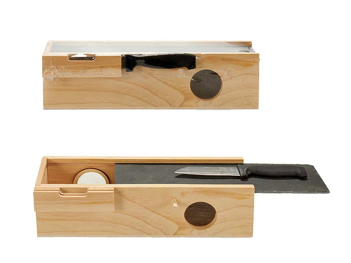 Arte Regal Caja para Fiambres de Madera y Pizarra con Cuchillo, 30x9.5x8 cm (Set de 12)