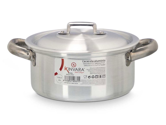 Kinvara Cacerola de Aluminio 16 cm 1,5 L con Tapa para Gas y Horno, Color Plata (Set de 10) Kinvara Cacerola de Aluminio 16 cm 1,5 L con Tapa para Gas y Horno, Color Plata (Set de 10)