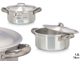 Kinvara Cacerola de Aluminio 16 cm 1,5 L con Tapa para Gas y Horno, Color Plata (Set de 10)
