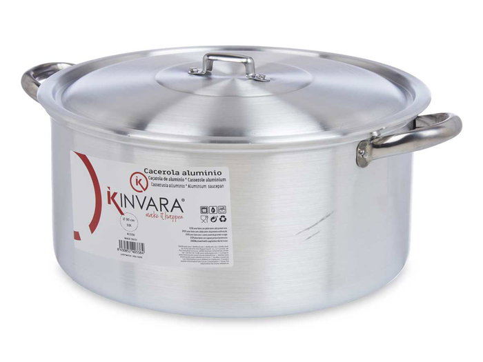 Kinvara Cacerola de Aluminio 30 cm 10 Litros - Apta para Lavavajillas, Gas y Horno - 40 x 32.3 x 16 cm - Color Plata (Set de 6) Kinvara Cacerola de Aluminio 30 cm 10 Litros - Apta para Lavavajillas, Gas y Horno - 40 x 32.3 x 16 cm - Color Plata (Set de 6)