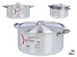 Kinvara Cacerola de Aluminio 30 cm 10 Litros - Apta para Lavavajillas, Gas y Horno - 40 x 32.3 x 16 cm - Color Plata (Set de 6)