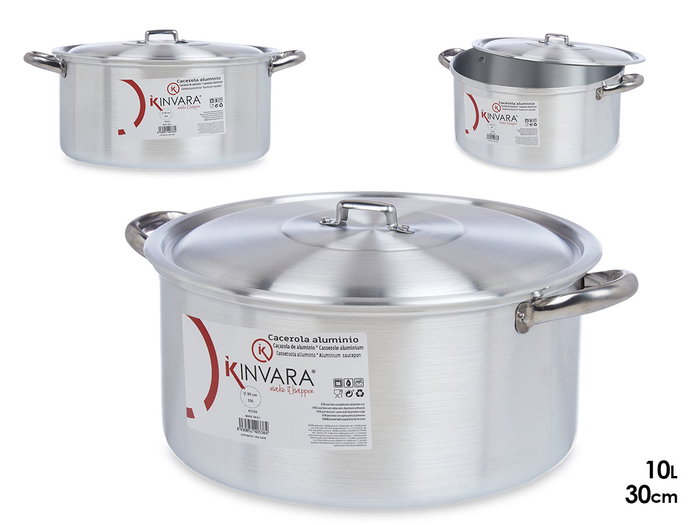 Kinvara Cacerola de Aluminio 30 cm 10 Litros - Apta para Lavavajillas, Gas y Horno - 40 x 32.3 x 16 cm - Color Plata (Set de 6) Kinvara Cacerola de Aluminio 30 cm 10 Litros - Apta para Lavavajillas, Gas y Horno - 40 x 32.3 x 16 cm - Color Plata (Set de 6)
