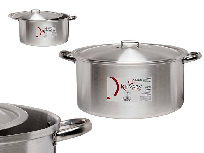 Kinvara Cacerola de Aluminio 40 cm 25 L, Apto para Gas, Horno y Lavavajillas, Color Plata, Capacidad 25000 ml (Set de 3)