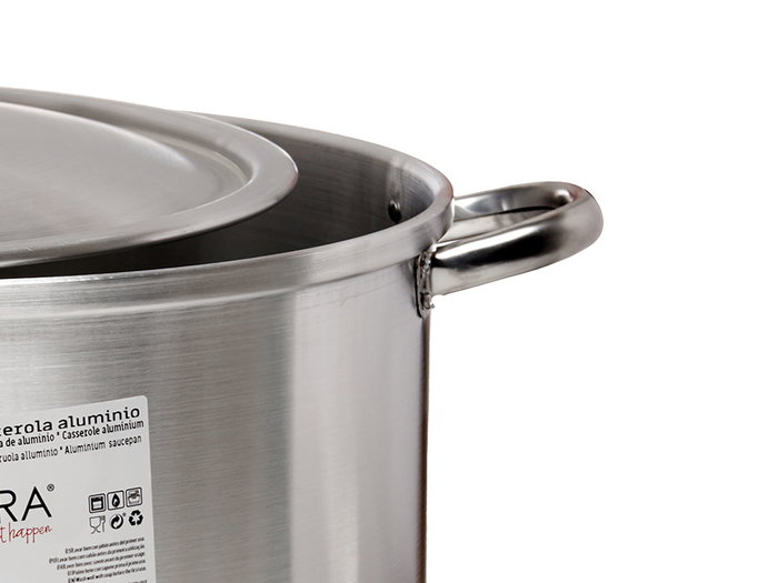 Kinvara Cacerola de Aluminio 40 cm 25 L, Apto para Gas, Horno y Lavavajillas, Color Plata, Capacidad 25000 ml (Set de 3)