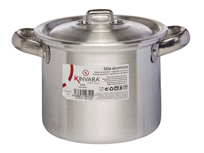 Kinvara Olla de Aluminio 14 cm 1.5 L, apta para gas y horno, color plata (Set de 6)