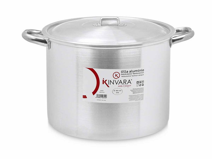 Kinvara Olla de Aluminio 30 cm, 15 Litros, Apta para Gas, Horno y Lavavajillas, Color Plata (Set de 4) Kinvara Olla de Aluminio 30 cm, 15 Litros, Apta para Gas, Horno y Lavavajillas, Color Plata (Set de 4)